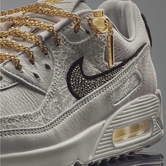 Nike (Victor Solomon) Air Max 90 ASW in White and Gold main image 5